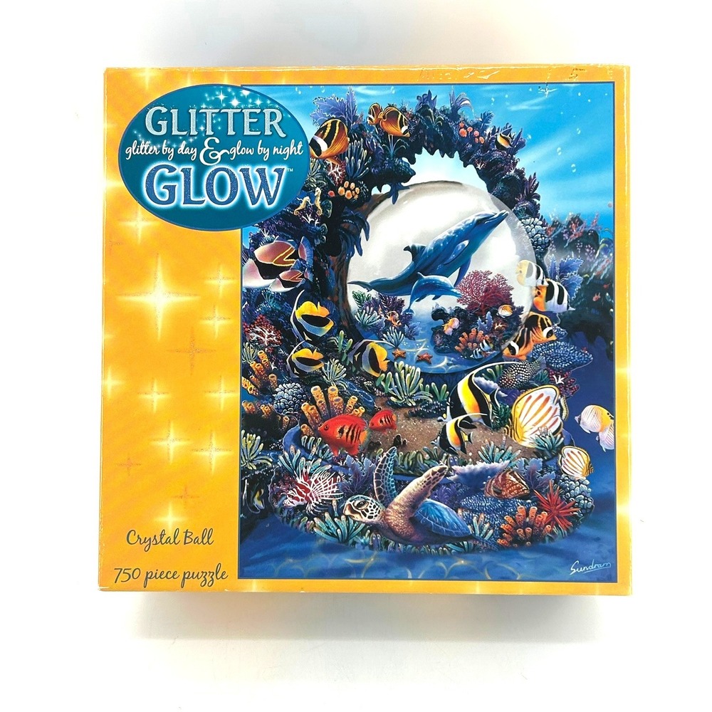 Ceaco Glitter and Glow Crystal Ball 750 Piece Puzzle Sundram Ocean Dolphin 2005